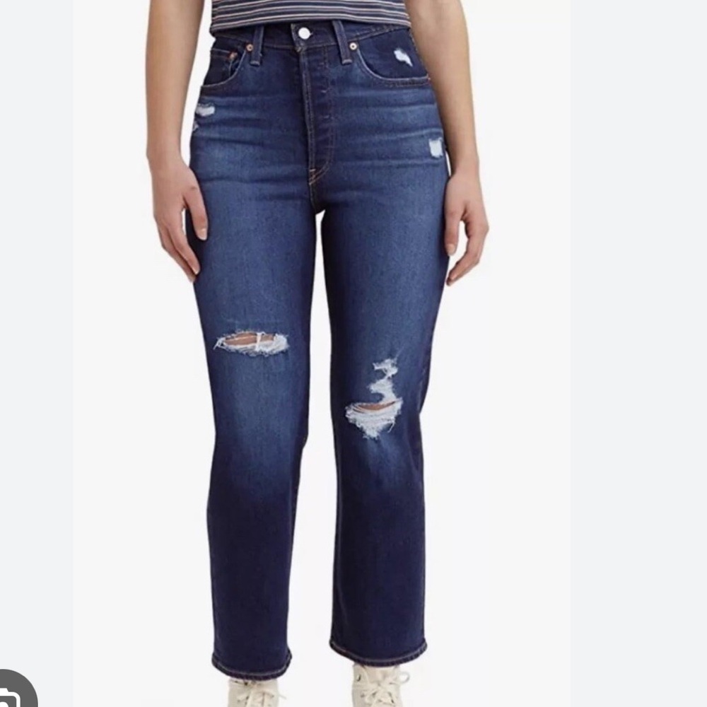 Levi's Women's Ribcage Distressed Straight Leg Jeans - Blue
